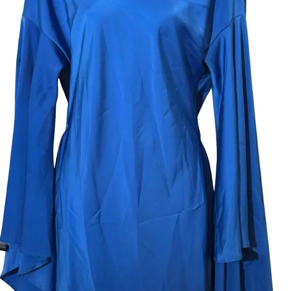 Asos Low Strappy Back Long Flare Sleeve Mini Blue Party cocktail Evening Dress 8